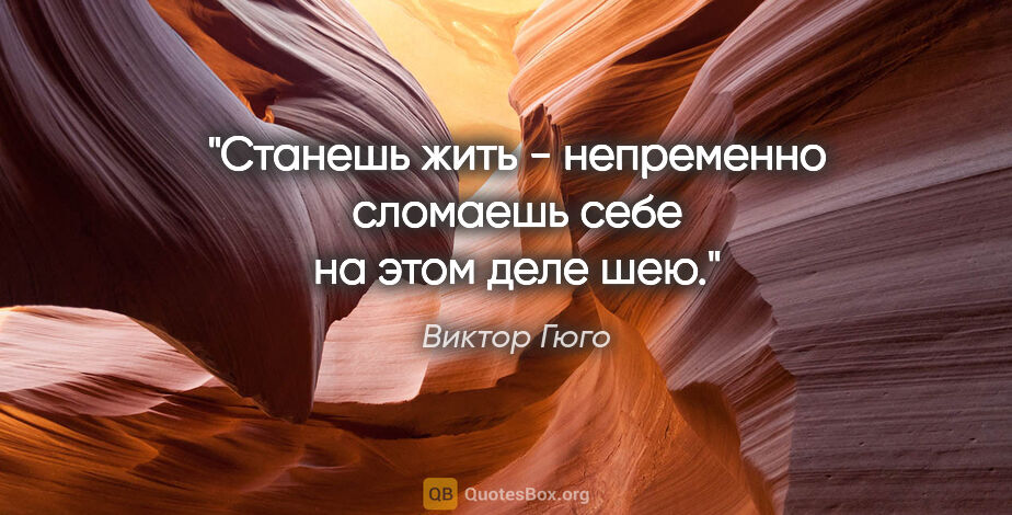 Виктор Гюго цитата: ""Станешь жить - непременно сломаешь себе на этом деле шею"."