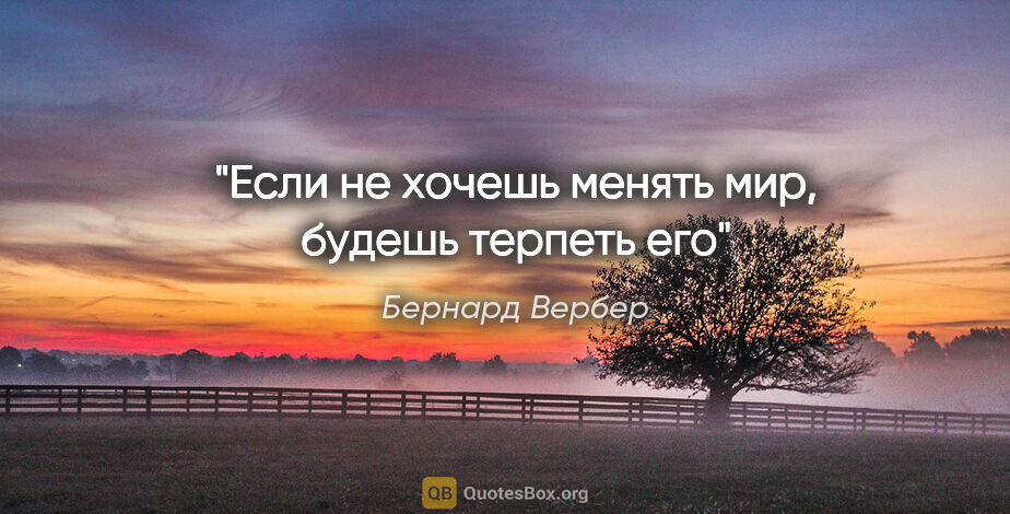 Бернард Вербер цитата: "Если не хочешь менять мир, будешь терпеть его"