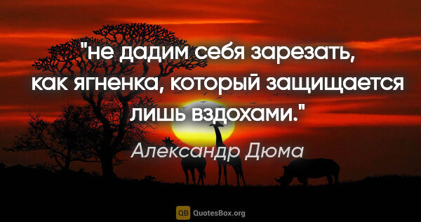 Александр Дюма цитата: "не дадим себя зарезать, как ягненка, который защищается лишь..."