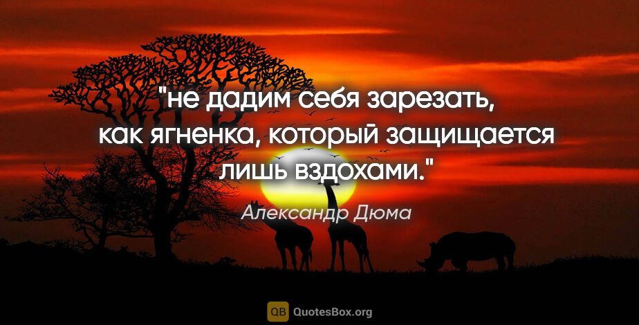 Александр Дюма цитата: "не дадим себя зарезать, как ягненка, который защищается лишь..."