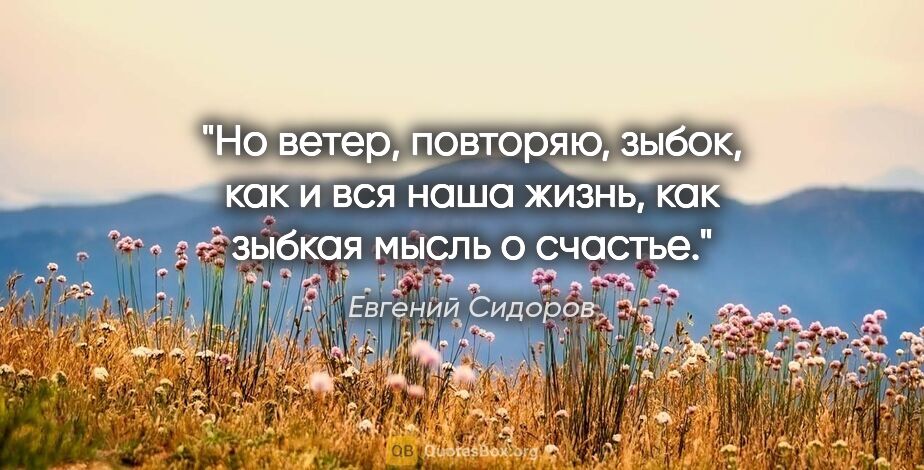 Евгений Сидоров цитата: "Но ветер, повторяю, зыбок, как и вся наша жизнь, как зыбкая..."