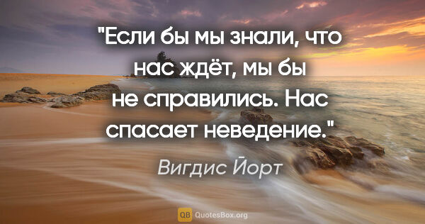 Вигдис Йорт цитата: ""Если бы мы знали, что нас ждёт, мы бы не справились. Нас..."