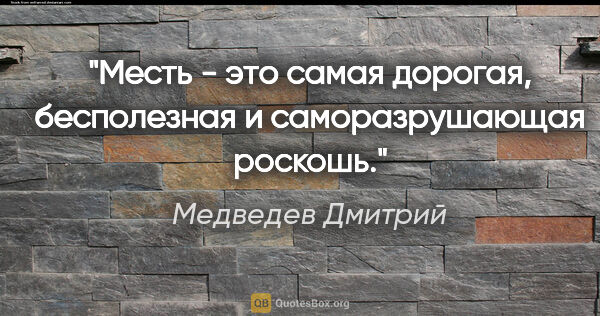 Медведев Дмитрий цитата: "Месть - это самая дорогая, бесполезная и саморазрушающая роскошь."