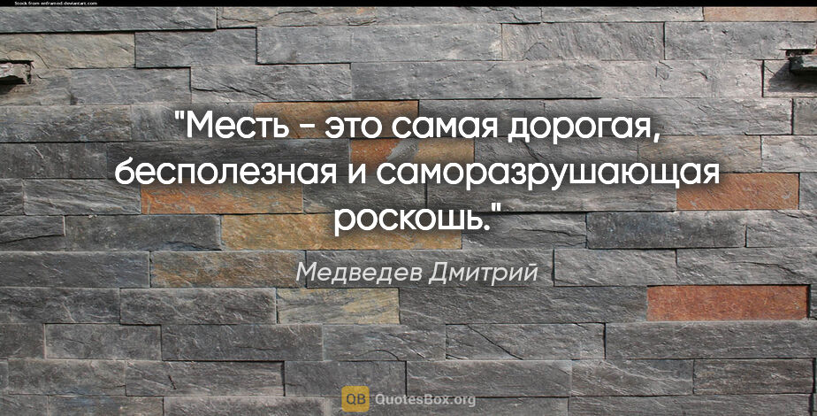 Медведев Дмитрий цитата: "Месть - это самая дорогая, бесполезная и саморазрушающая роскошь."