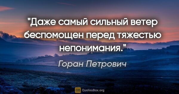 Горан Петрович цитата: "Даже самый сильный ветер беспомощен перед тяжестью непонимания."