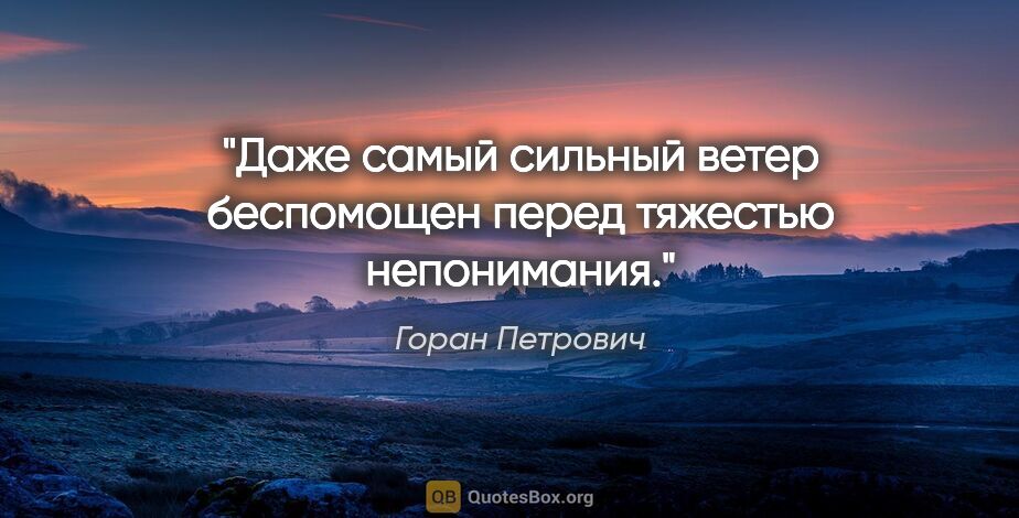 Горан Петрович цитата: "Даже самый сильный ветер беспомощен перед тяжестью непонимания."