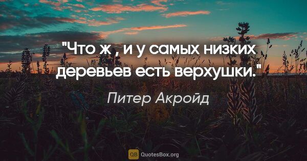 Питер Акройд цитата: "Что ж , и у самых низких деревьев есть верхушки."