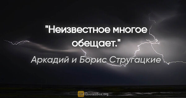 Аркадий и Борис Стругацкие цитата: "Неизвестное многое обещает."