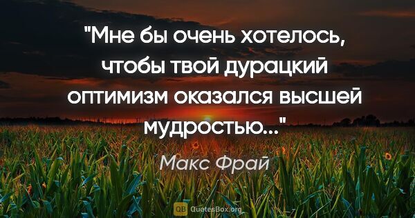 Макс Фрай цитата: "Мне бы очень хотелось, чтобы твой дурацкий оптимизм оказался..."