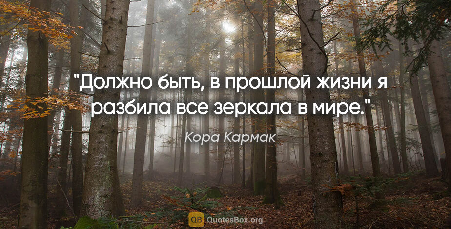 Кора Кармак цитата: "Должно быть, в прошлой жизни я разбила все зеркала в мире."