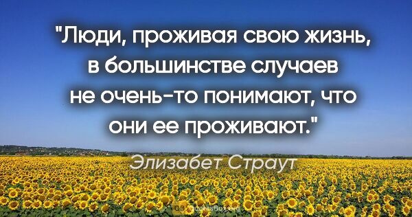 Элизабет Страут цитата: "Люди, проживая свою жизнь, в большинстве случаев не очень-то..."