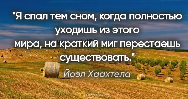 Йоэл Хаахтела цитата: "Я спал тем сном, когда полностью уходишь из этого мира, на..."