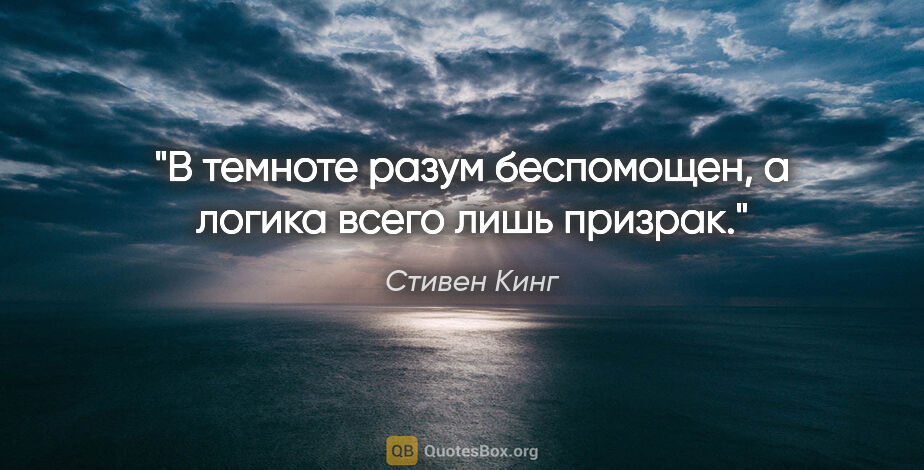 Стивен Кинг цитата: "В темноте разум беспомощен, а логика всего лишь призрак."