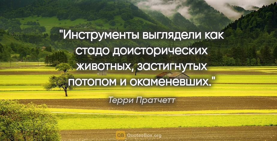 Терри Пратчетт цитата: "Инструменты выглядели как стадо доисторических животных,..."