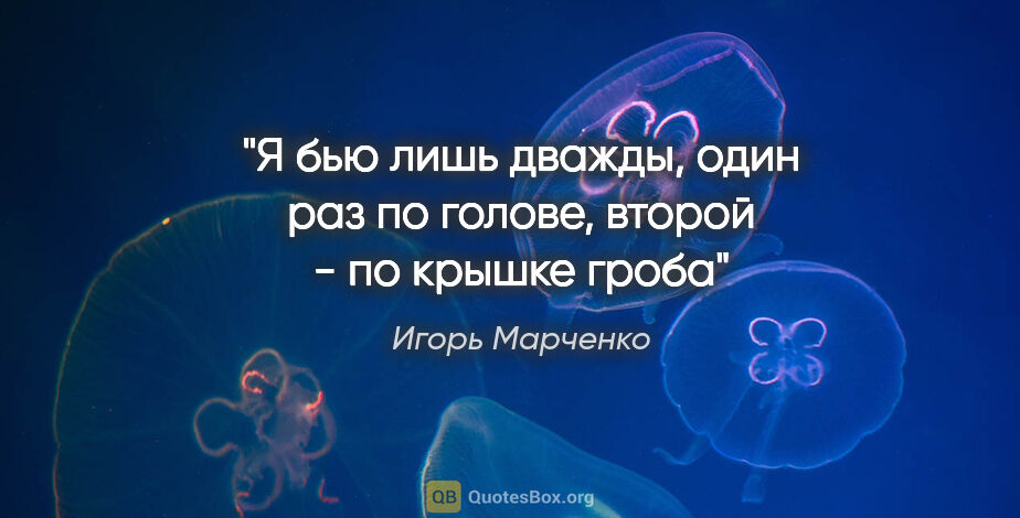 Игорь Марченко цитата: "Я бью лишь дважды, один раз по голове, второй - по крышке гроба"