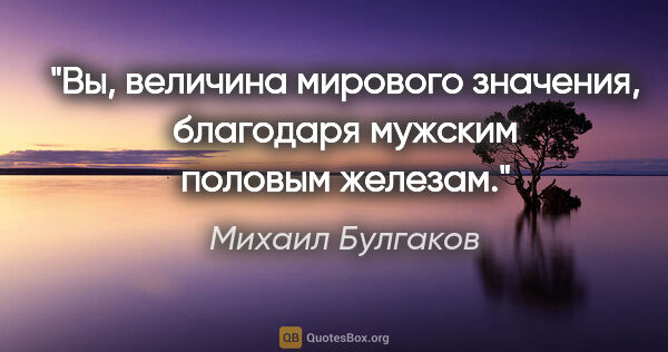 Михаил Булгаков цитата: "Вы, величина мирового значения, благодаря мужским половым..."