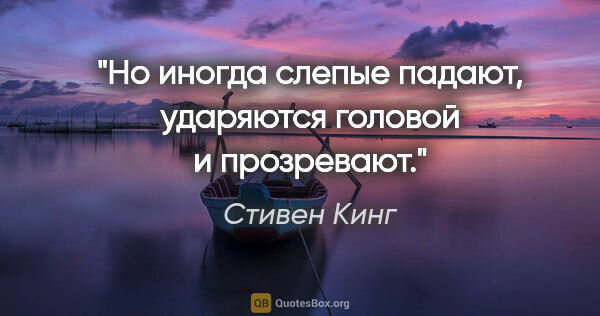 Стивен Кинг цитата: "Но иногда слепые падают, ударяются головой и прозревают."