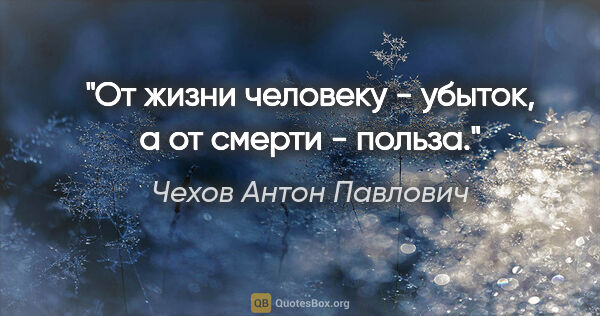 Чехов Антон Павлович цитата: "От жизни человеку - убыток, а от смерти - польза."