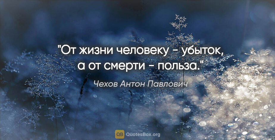 Чехов Антон Павлович цитата: "От жизни человеку - убыток, а от смерти - польза."