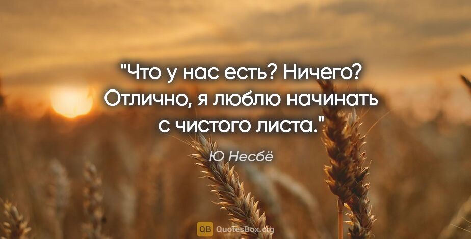 Ю Несбё цитата: "Что у нас есть? Ничего? Отлично, я люблю начинать с чистого..."