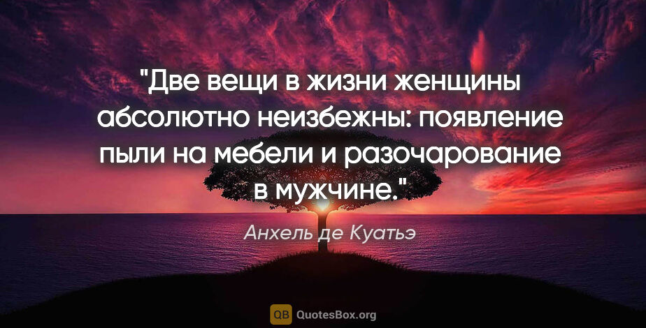 Анхель де Куатьэ цитата: ""Две вещи в жизни женщины абсолютно неизбежны: появление пыли..."