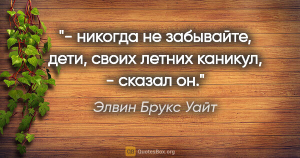 Элвин Брукс Уайт цитата: "- никогда не забывайте, дети, своих летних каникул, - сказал он."