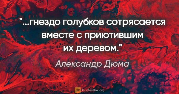 Александр Дюма цитата: "...гнездо голубков сотрясается вместе с приютившим их деревом."