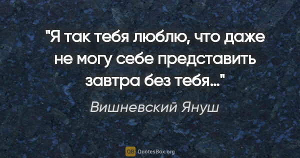 Вишневский Януш цитата: "Я так тебя люблю, что даже не могу себе представить завтра без..."