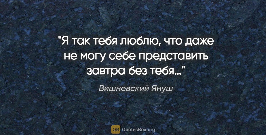 Вишневский Януш цитата: "Я так тебя люблю, что даже не могу себе представить завтра без..."