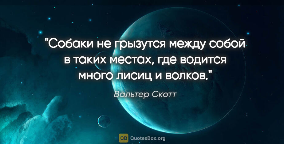 Вальтер Скотт цитата: "Собаки не грызутся между собой в таких местах, где водится..."