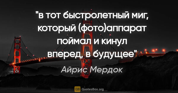 Айрис Мердок цитата: "в тот быстролетный миг, который (фото)аппарат поймал и кинул..."