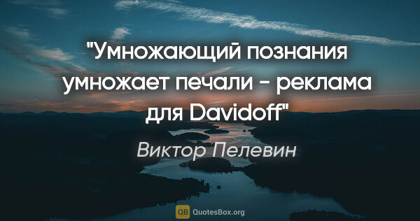 Виктор Пелевин цитата: ""Умножающий познания умножает печали" - реклама для Davidoff"