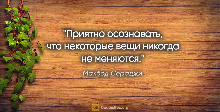 Махбод Сераджи цитата: "Приятно осознавать, что некоторые вещи никогда не меняются."