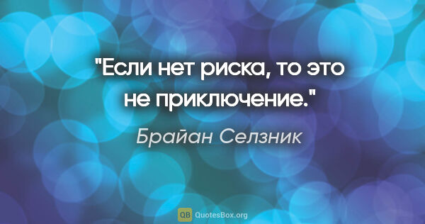 Брайан Селзник цитата: "Если нет риска, то это не приключение."