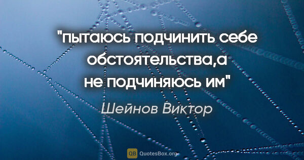 Шейнов Виктор цитата: "пытаюсь подчинить себе обстоятельства,а не подчиняюсь им"