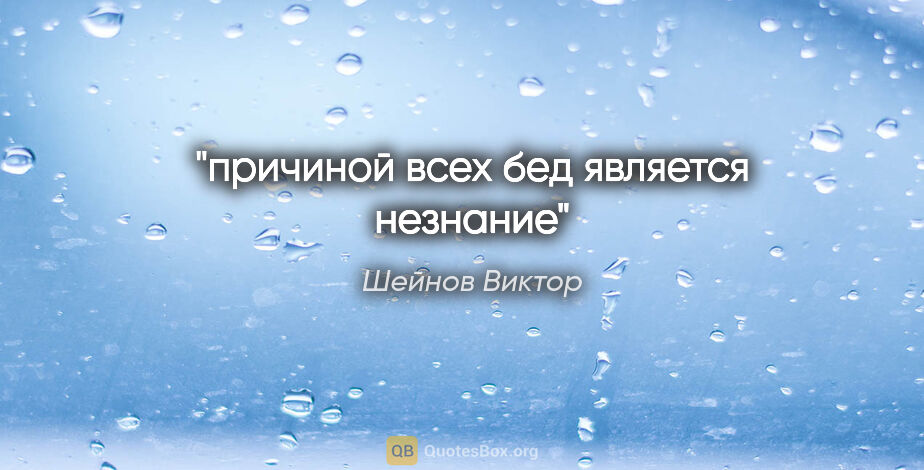 Шейнов Виктор цитата: "причиной всех бед является незнание"