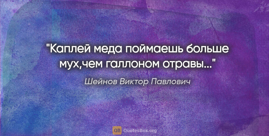 Шейнов Виктор Павлович цитата: "Каплей меда поймаешь больше мух,чем галлоном отравы..."