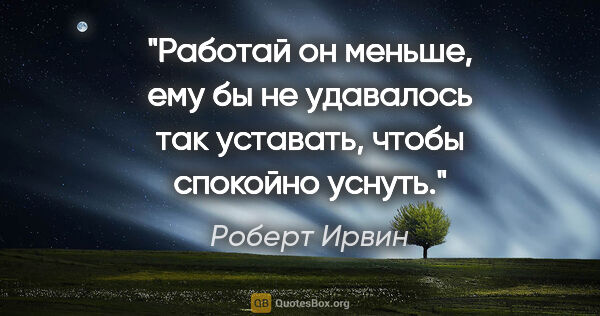 Роберт Ирвин цитата: "Работай он меньше, ему бы не удавалось так уставать, чтобы..."