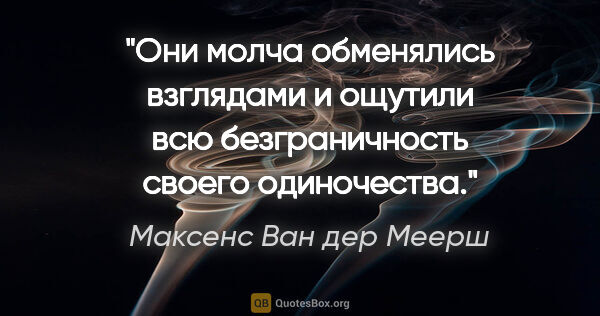 Максенс Ван дер Меерш цитата: "Они молча обменялись взглядами и ощутили всю безграничность..."