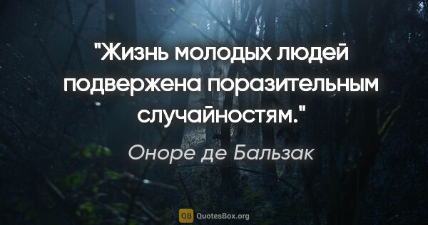 Оноре де Бальзак цитата: "Жизнь молодых людей подвержена поразительным случайностям."