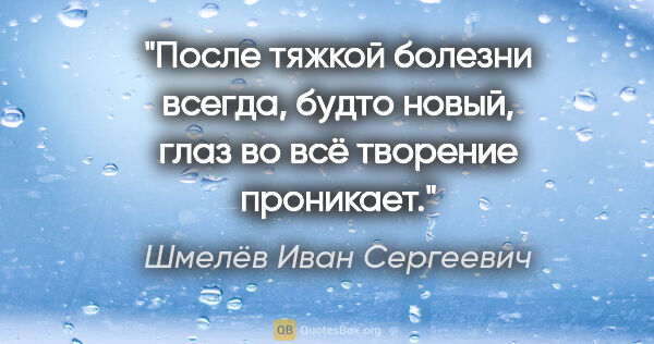 Шмелёв Иван Сергеевич цитата: "После тяжкой болезни всегда, будто новый, глаз во всё творение..."