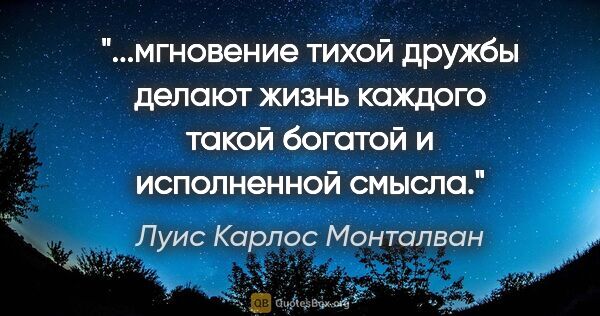 Луис Карлос Монталван цитата: "мгновение тихой дружбы делают жизнь каждого такой богатой и..."