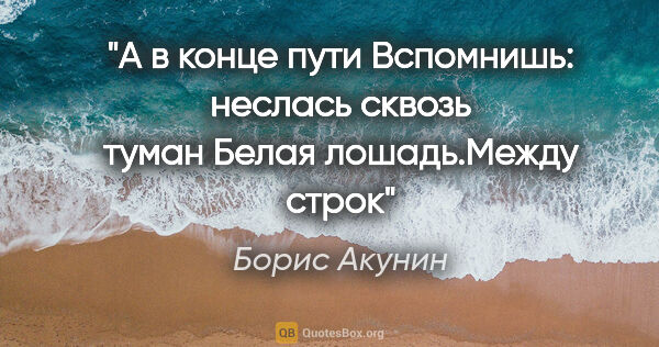 Борис Акунин цитата: "А в конце пути

Вспомнишь: неслась сквозь туман

Белая..."