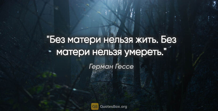 Герман Гессе цитата: "Без матери нельзя жить. Без матери нельзя умереть."