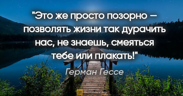 Герман Гессе цитата: "Это же просто позорно — позволять жизни так дурачить нас, не..."