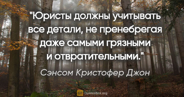 Сэнсом Кристофер Джон цитата: "Юристы должны учитывать все детали, не пренебрегая даже самыми..."