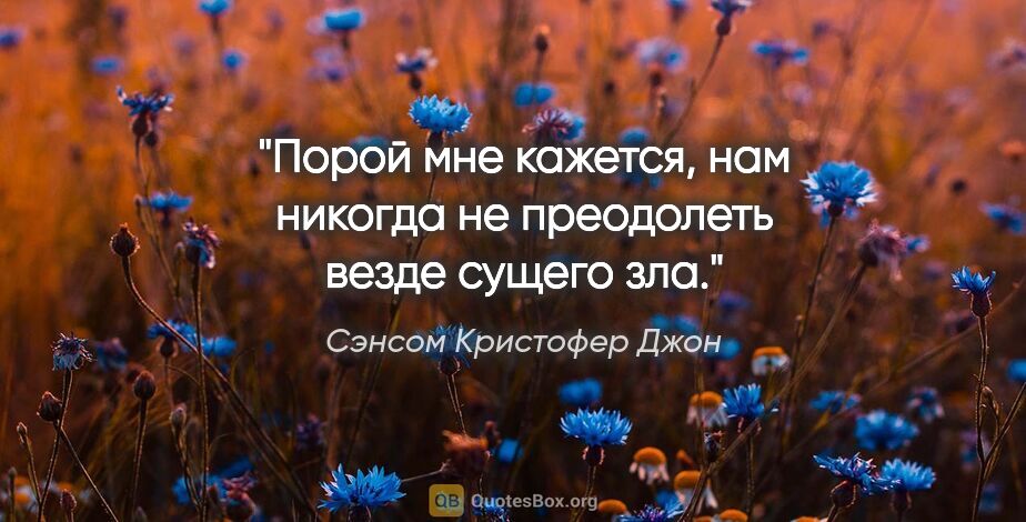 Сэнсом Кристофер Джон цитата: "Порой мне кажется, нам никогда не преодолеть везде сущего зла."