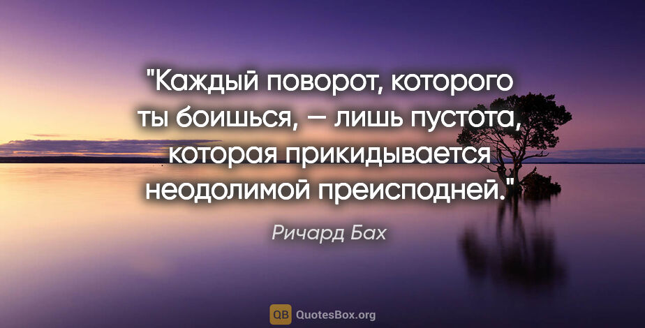 Ричард Бах цитата: "Каждый поворот, которого ты боишься, — лишь пустота, которая..."