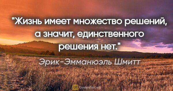 Эрик-Эмманюэль Шмитт цитата: "Жизнь имеет множество решений, а значит, единственного решения..."