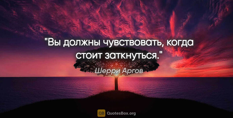 Шерри Аргов цитата: "«Вы должны чувствовать, когда стоит заткнуться.»"